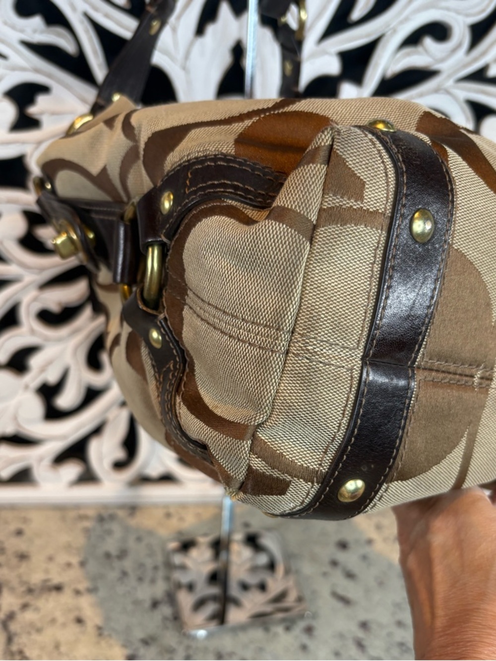 Coach Large Carly Signature Canvas Shoulder Bag in Brown and Tan #10620 - Picture 5 of 13